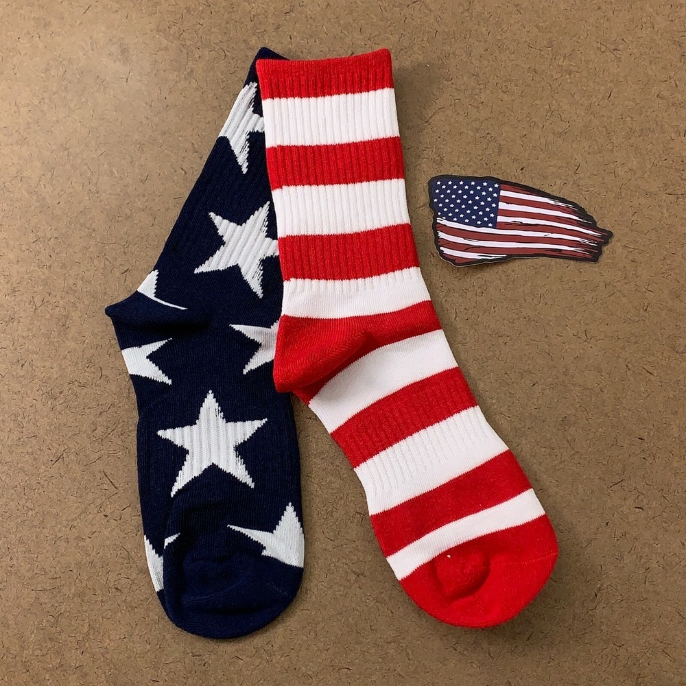 Tactical Pro Supply Women's One Size USA Flag Mismatch Crew Socks & Sticker NWT